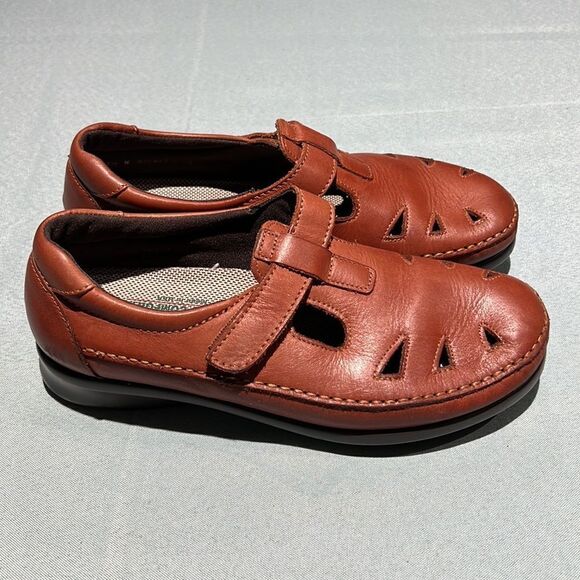 SAS Roamer womens brown leather velcro strap loafers size 7.5W B16B - Picture 6 of 9